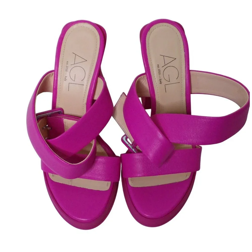 🆕 AGL Attilio Giusti Leombruni Janis Platform Sandal Shoes Leather Pink 6 - Picture 9 of 10